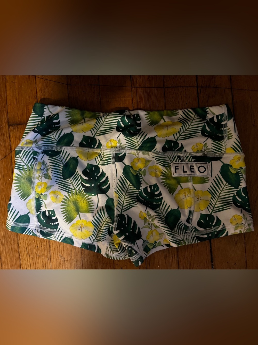 FLEO Tropical Leaf & Yellow Floral Athletic Shorts